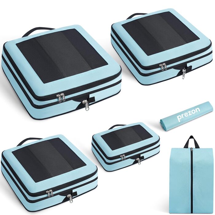 Органайзери для валізи компресійні, 6 шт., сітчасті, м'ятного кольору - Розділювачі для подорожей