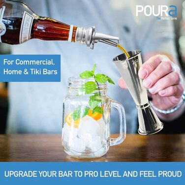 Виливники для спиртних напоїв та оливкової олії: набір з 2 шт. з адаптерами (Jigger + виливання) з нержавіючої сталі, чорний колір, придатні для миття в посудомийній машині