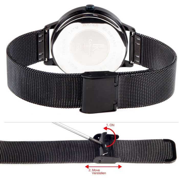 Годинник жіночий Alienwork IK Minimalist, ультратонкий, сітка, чорний ремінець / чорний корпус / чорний сітчастий ремінець