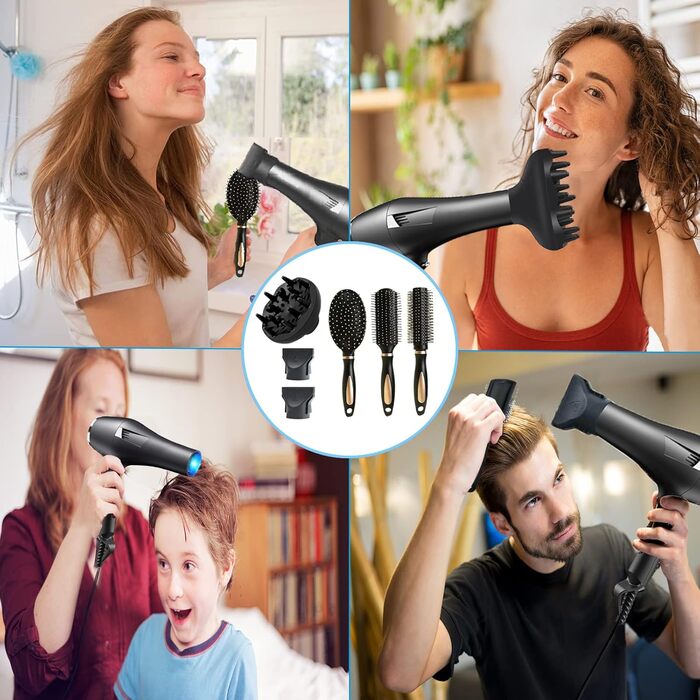 Іонний фен LOEVERY з потужним AC мотором 2400W, дифузором та 3 насадками, для професійного та домашнього використання, чорний