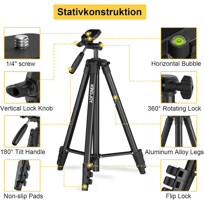 KINGJOY Штатив для камери та смартфона, 180см, з пусковим заходом, для Canon, Nikon, Action Camera, з тримачем для планшету