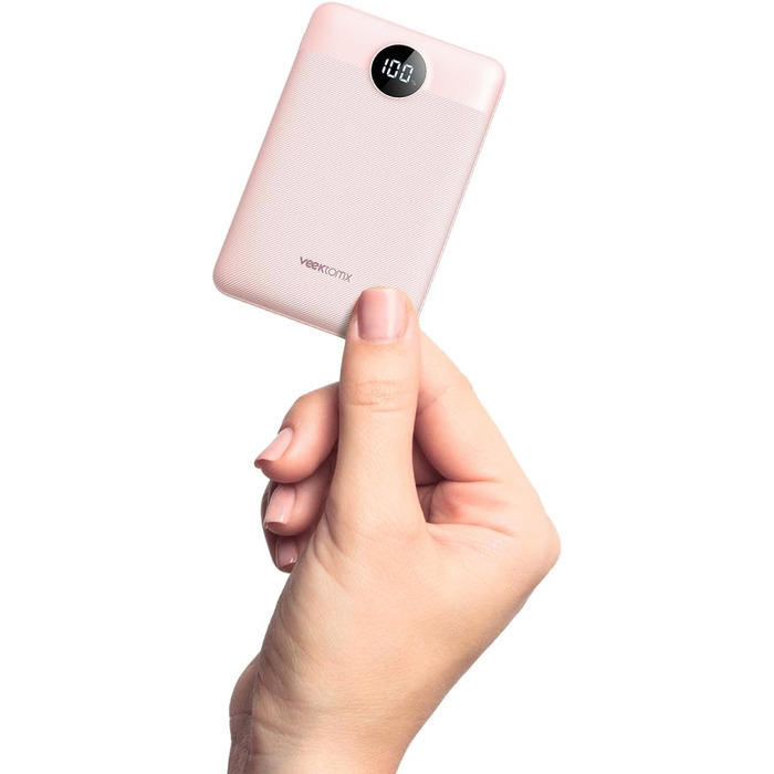 Powerbank VEEKTOMX 10000mAh з PD3.0 та QC3.0, 22,5W, Mini, USB-C, для iPhone/iPad/Samsung/Huawei/Xiaomi/OnePlus, білий/рожевий