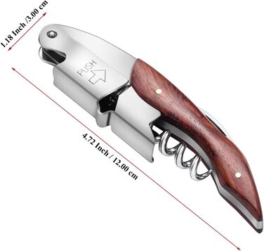 Kyraton Відкривачка для вина 3-в-1 з різаком для фольги, нержавіюча сталь, дерев'яний грифель, професійна для барів та ресторанів, набір (1 шт.)