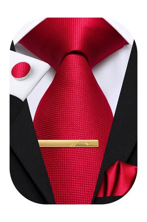 Набір краватки, нагрудного хустинки та краваткових затискачів Hi-Tie, золотий, червоний у кельвійний клітинку, для вечірки, весілля