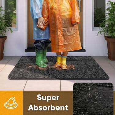 Привратний килимок Mibao 40 x 60 см, вологопоглинаючий та протиковзкий килим для вхідних дверей, для взуття та лап тварин, колір вугільний сірий