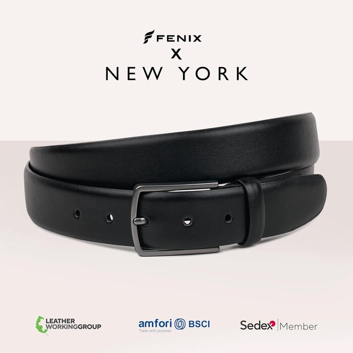 Чоловічий шкіряний ремінь FENIX NEW YORK, 80-125 см, регульований, 35 мм, без нікелю, для костюма та джинсів