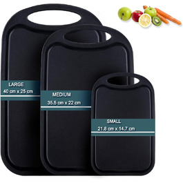 Набір з 3 дерев'яних обробних дощок Hunnycook: велика, середня, маленька, з жолобками для соку, антибактеріальні, чорні, BPA-free, для миття в посудомийній машині