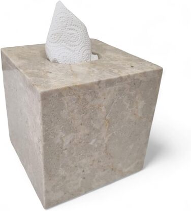 Marble Tissue Box - Natural Stone Cosmetic Tissue Holder - Beige Stone Tissue Box for Bathroom, Living Room, Hallway, etc.