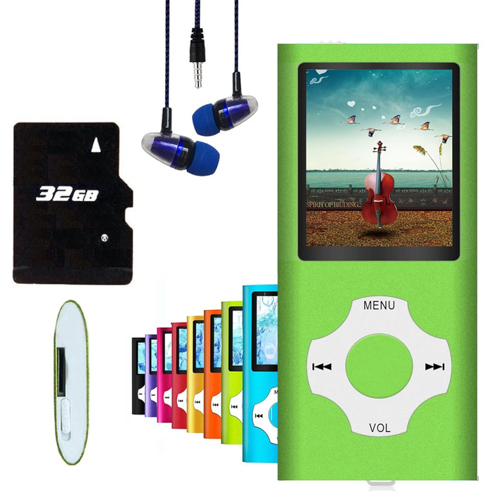MP3/MP4 плеєр Hotechs 32GB, зелений: музика, радіо, LCD-дисплей 1.8