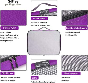 Органайзери для валізи G4Free (фіолетовий, 6шт) - набір для подорожей