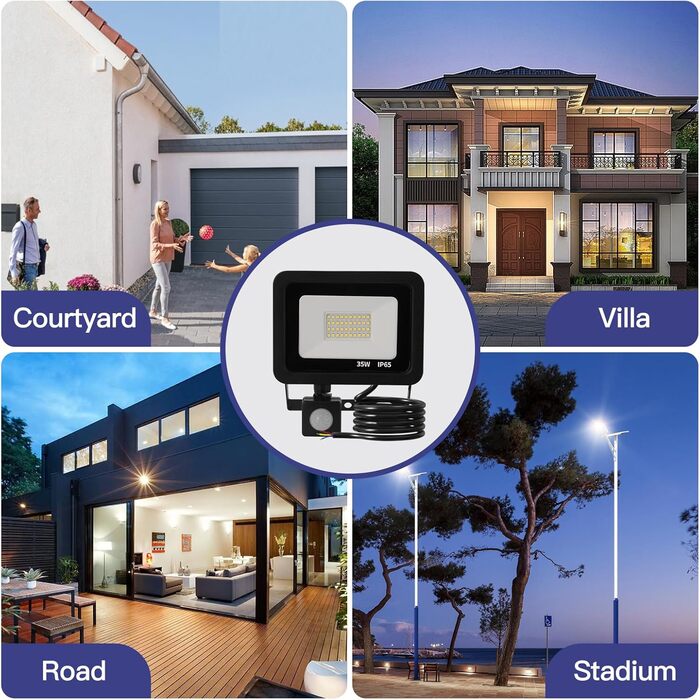 LED Floodlight 50W, Outdoor 5000LM, Spotlight 72 LED IP65 Waterproof, Outdoor Floodlight 6500K Cold White, 230V for Garage, Garden 【2 Pack Black】 (35wg 6500k Cold White, Motion Sensor)