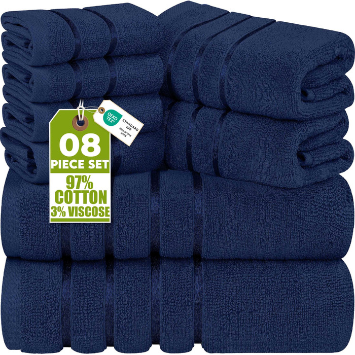 Набір рушників для ванної Utopia Towels (8 шт.): 2 банні, 2 для рук, 4 для обличчя, бавовняні, гігроскопічні, темно-сині (Marineblau)