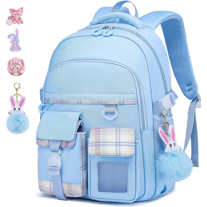 KEBEIXUAN Рюкзак для дівчинки у школу | Дитячий рюкзак 1-5 клас | Дихаючий, водовідштовхуючий, з ланч-боксом та пеналом, блакитний