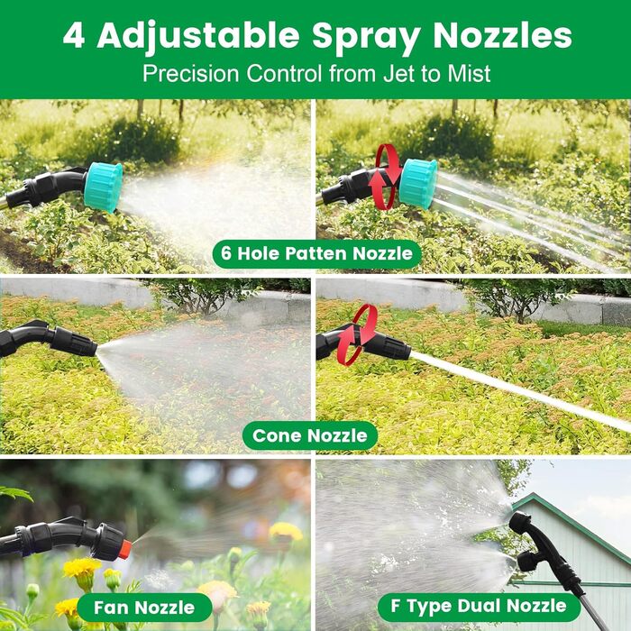 SYLSTAR Battery-Powered Sprayer with 3 Spray Speeds, 7.4V Powerful Electric Plant Sprayer, 4 Adjustable Nozzles Electric Sprayer, 8m Hose and 60cm Extendable Spray Wand