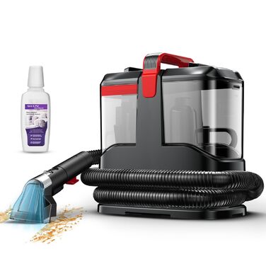 Портативний мийний пилосос для м'яких меблів та килимів з насадкою для видалення шерсті тварин, чорний