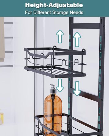 Golden Bell Shower Shelf, Over-the-Door Shower Shelf (No Drilling), Shampoo Holder for Shower, Adjustable Hanging Shower Shelf 3 Tiers Over the Door Glass Wall for Bathroom, Black