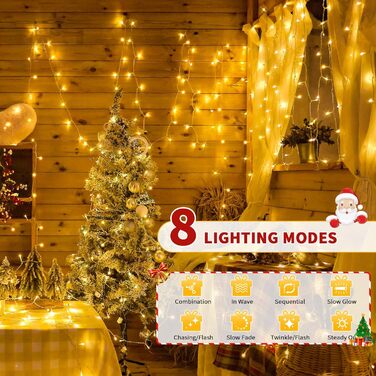 Гірлянда світлодіодна для прикраси саду, балкону, вікна, 30м, 300 LED, тепле біле світло, 8 режимів, таймер, IP44, для внутрішнього та зовнішнього використання