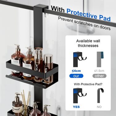 Поличка для душу без свердління, органайзер для ванної кімнати, чорна. Регульована поличка для шампуню та аксесуарів.