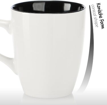 Набір керамічних чашок Com-Four® 6 шт. - 350 мл, для кави та гарячих/холодних напоїв, сучасний дизайн, блакитно-зелено-сірий колір, 6 шт. (чорний/білий)