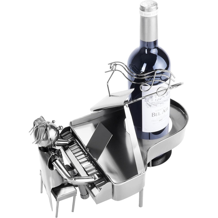 BRUBAKER Wine Bottle Holder Pianist Piano Player Metal Sculpture with Gift Card
