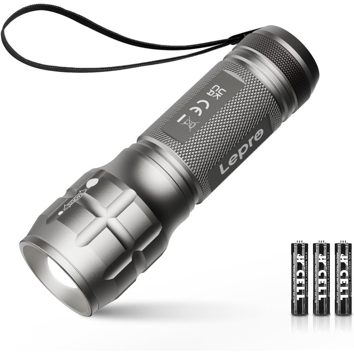 LED ліхтарик Lighting EVER: компактний, яскравий, з регулюванням фокусу. Водонепроникний ручний ліхтарик для кемпінгу, відпочинку на природі та надзвичайних ситуацій. (Gunmetal, 1 шт.)