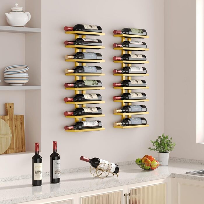 Настінна вітрина для вина FAVOOOSTY з 8 полицями, металева, для вітальні, спальні, винного погреба (Золота, 1 шт.)