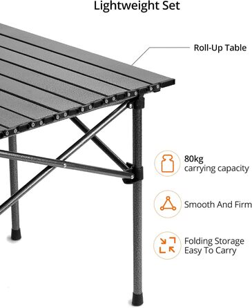 Складний стіл QWORK® для кемпінгу, подорожей, пікніка 95x55x50 см, чорний