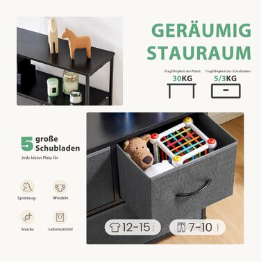DUMOS Chest of Drawers with Drawers - Chests of Drawers & Sideboards for Bedrooms. Suitable, Chest of Drawers with 9 Drawers, Fabric Chest of Drawers with Sturdy Steel Frame, Ideal for Bedrooms, Living Rooms (Black) (5 TV Drawers Gray)