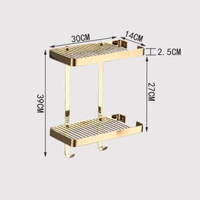 Solid Brass Eck-Duschregal (Corner Shower Shelf), Wall-Mounted Bathroom Shelf with Soap Dish, Shampoo Storage Shelf, Drip Basket, and Hooks, Rust-Proof Nizer for Kitchen and Spice Bottles, Antique Brass