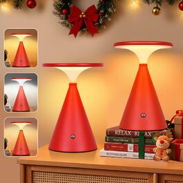 Настільна LED лампа акумуляторна бездротова, 4000mAh, димується, сенсорна, 3 кольори, для дому та вулиці, 2 в упаковці (Червона)