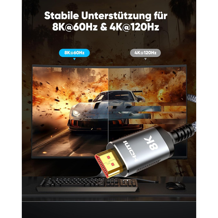 HDMI кабель Highwings 15м 8K, HDMI 2.1, 48Gbps, Ultra Highspeed, HDR10, eARC, DTS:X, HDCP 2.2/2.3, сумісний з PS5/PS4/PS3, HDTV, Blu-ray, монітор