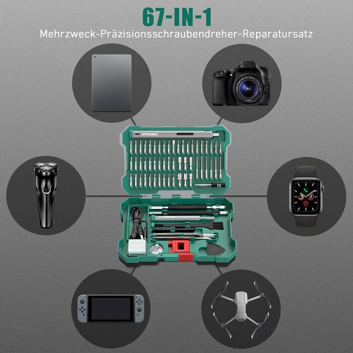 Електрична прецизійна викрутка HYCHIKA для дрібної механіки, набір 67 в 1. Інструмент для ремонту смартфонів, планшетів, консолей, камер, годинників