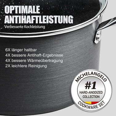 Набір каструль та сковорідок Michelangelo Kochtopf Set 10 шт. з кришкою, індукційне дно, чорний, з сито-кришкою та пароваркою