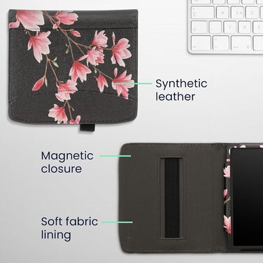 Чохол-книжка kwmobile для Pocketbook Era/Era Color з відділенням для карт та петлею для кріплення - дизайн 'Читаюча жінка' чорно-бежевий (Magnolien 33-02-01)