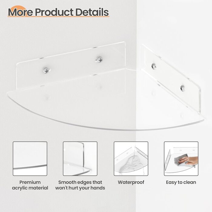 Настінні полиці Upsimples, 4 шт., білі, без свердління, 38x10 см, для ванної, спальні та кухні