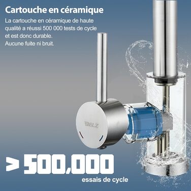 Змішувач для кухні BELZ з висувною лійкою, 3 режими, поворотний на 360°, нержавіюча сталь SUS304, матовий нікель