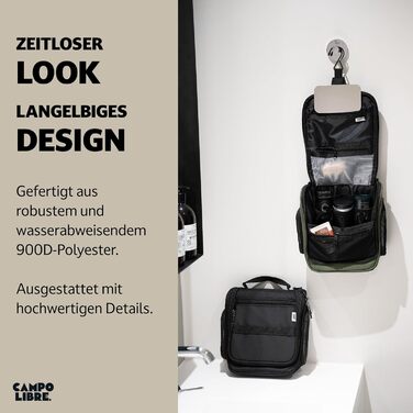 Чоловіча та жіноча косметичка Campo Libre® Tony з 11 відділеннями, преміум-якість, водонепроникна, зелено-чорна, M