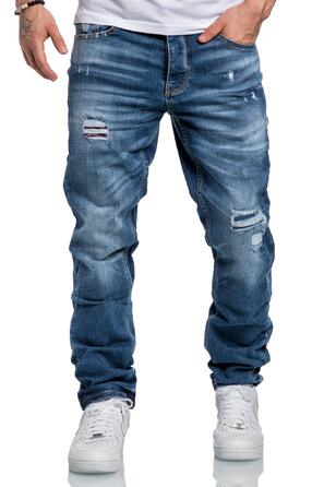 Чоловічі джинси Amaci&Sons Regular Straight Fit Denim 7984, світло-блакитні з потертостями та латками, розмір 36W/32L
