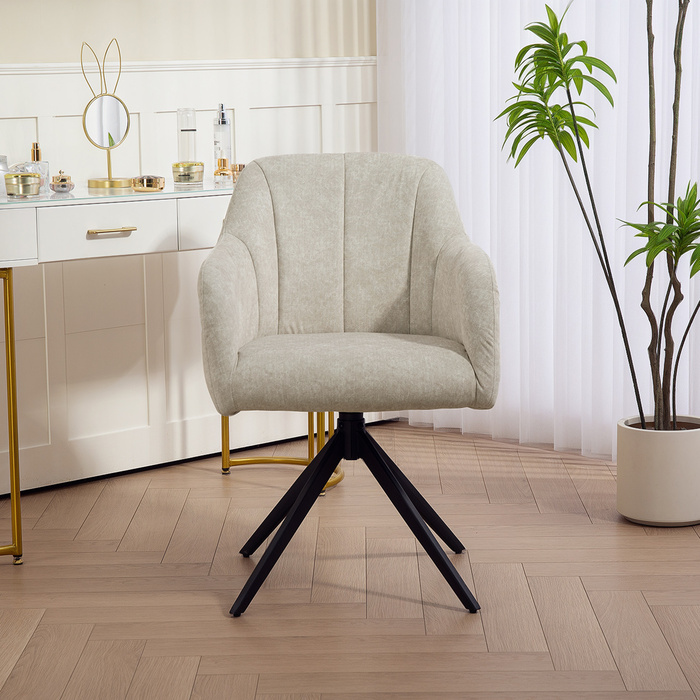 HOMCOM Armchair Living Room Swivel Lounge Chair Padded Tufted Recliner with Steel Legs, Velvet-Look Upholstered Armchair Vanity Chair for Bedroom Beige | Aosom