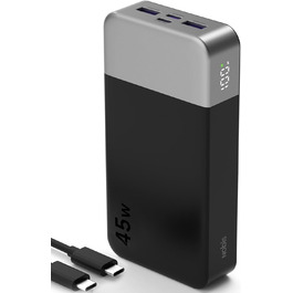 Power Bank NOBIS 20000mAh 45W Чорний: швидка зарядка USB-C/USB-A, цифровий дисплей, режим для малопотужних пристроїв