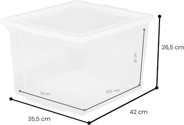 Iris Ohyama 30L Plastic Storage Boxes with Lid, 6 Large Stackable Boxes, BPA-Free, Laundry, Office, USB-M, Transparent - L42 x W35.5 x H26.5 cm