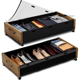 Комод під ліжко на колесах, 2 шт, дерев'яні контейнери для зберігання, великий розмір, органайзер під ліжко, ящики з прозорою кришкою, міцний для одягу, Коричневий горіх