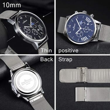 Чоловічий годинник Mode Herren Uhren - водонепроникний аналоговий кварцовий годинник зі сталевим браслетом Mesh. Срібно-чорний колір.