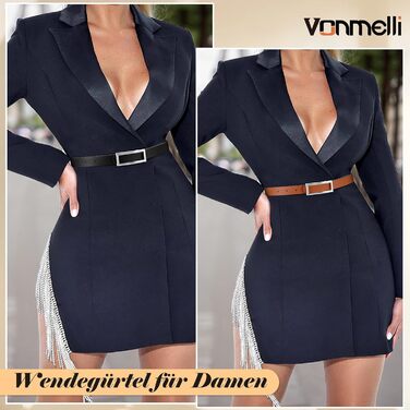 Жіночий ремінь VONMELLI вузький шкіряний, з золотою пряжкою, чорний/коричневий (срібна пряжка), 120 см (93-103 см талія)