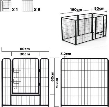 Вольєр для цуценят Froadp 6-TLG, 65x80 см: безпечний забіг для собак, забіг для цуценят, вольєр для собак, огорожа для собак