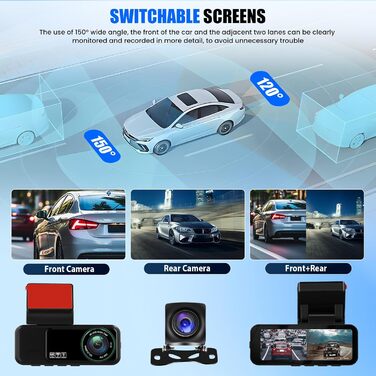 Відеореєстратор CAMECHO 4K Dual (передній + задній) з GPS, WiFi, ADAS, BSD, LCA, нічна зйомка, 150° кут огляду, IPS 3.16