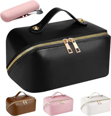 Косметичка для подорожей жіноча, велика містка, з PU шкіри, органайзер для макіяжу, культбагаж, косметичка для аксесуарів у подорожах, чорна гладка