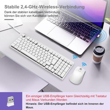 Механічна клавіатура та миша Leadsail FA98 бездротові, QWERTZ, 98 клавіш, низькопрофільний червоний перемикач, 1600 DPI, для Windows/MacOS/PC/Laptop (срібло)
