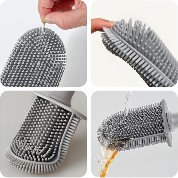 Силіконова щітка для унітазу Klobürste сірого кольору з кріпленням на стіну без свердління, швидковисихаючий тримач, настінний комплект