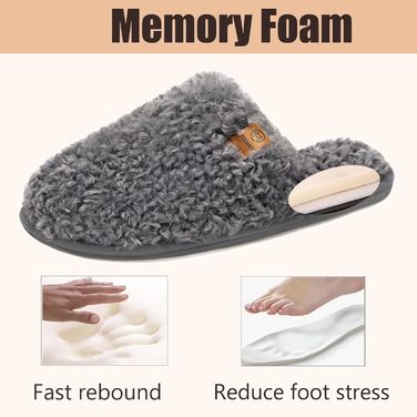 Тапочки зимові для жінок та чоловіків з меморі-піною, плюшеві, м'які, антиковзні, сірі, 38.5/40 EU